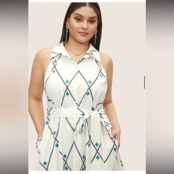 BloomChic Geometric Pocket Shirt Collar Sleeveless Dress - Picture 3 of 5